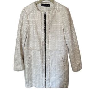 Zara White/Cream Tweed Zip Jacket